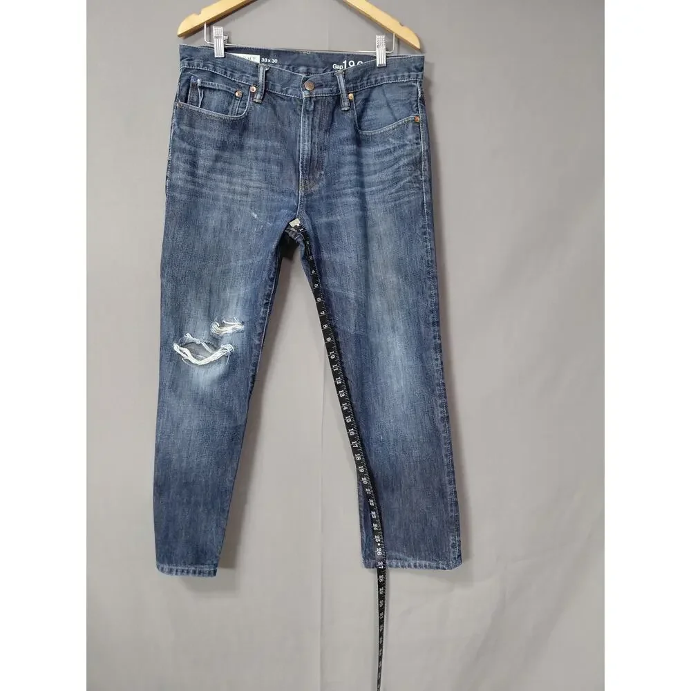 Gap 1969 Straight Blue Distressed Medium Wash Jeans Men Size W33 L30